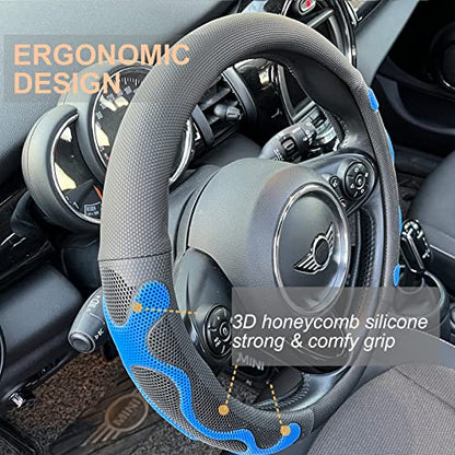PINCTROT Comfy Grip Steering Wheel Cover, Anti-Slip Design, Universal 14.5-15 Inch(Silicone Blue) - color: 3.Blue, size: Medium(Standard) Size[14 1/2''-15'']