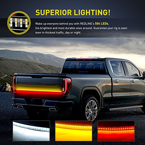 Nilight TR-03 60" Triple 504 LEDs Truck Tailgate Side Bed Light Bar Strip Sequential Amber Brake Running Turn Signal Red/White Reverse - color: 60" Tailgate Light Strip Red/White/Amber 504 LEDs