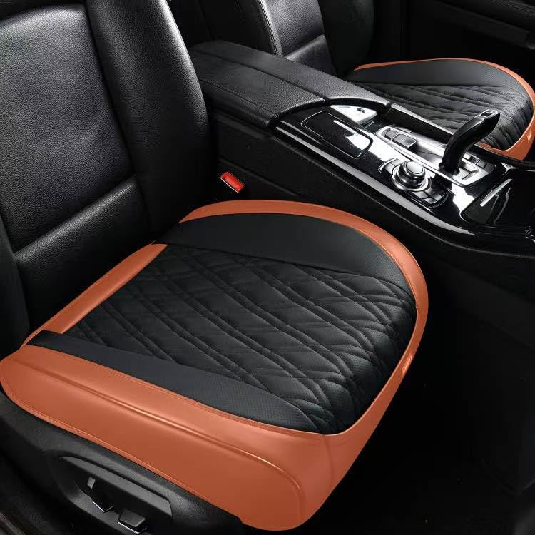 TIEHESYT Luxury Faux Leather Car Seat Cover Front Bottom Protector, Seat Cushion Without Backrest, Anti-Slip and Wrap Around The Bottom, Fit Most Cars & Vehicles, 2 Piece, Brown&Black - color: Brown&Black, size: 2 PCS
