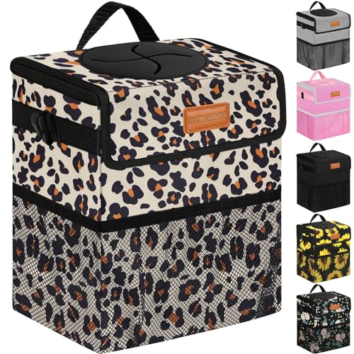 ELONGRIVER Car Trash Can Bin for Back Seat Leak Proof, Cute Car Trash Bag Hanging, Vehicle Trash Can for SUV Truck Van, Automotive Garbage Cans Front Seat Leopard Print - color: Leopard Print, size: 3 Gallons