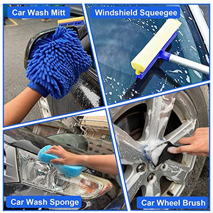 21Pcs Car Wash Kit,62" Car Wash Brush Mop with Long Handle,Car Cleaning Kit,Car Detailing Brush Set,Car Wash Bucket with Filter,Windshield Window Squeegee for Cars RV Truck Boat (Blue)