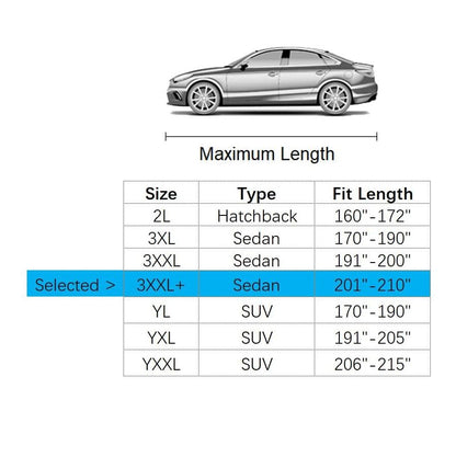 Car Cover Fit for 201-210 inches Length Sedan Waterproof All Weather Outdoor Full Cover Rain Sun UV Protection Driver Side Door Zipper Dirtproof, Scratch Resistant, Breathable, Dustproof - size: 3XXL+: Fit 201-210 inches Sedan