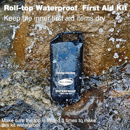Boat First Aid Kit Waterproof, WELL-STRONG Marine Emergency Kit with Roll Top Dry Bag for Boating Fishing Kayaking – Water-Resistant Contents for Camping & Beach（Black） - color: Ws011-black