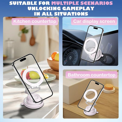 Magnetic Car Phone Holder, 360° Adjustable Suction Cup Universal Phone Mount, Multi-Scene for Car Office Gym Home, Compatible with iPhone 17/16 Pro Max & Other Magnetic Phones (White) - color: White