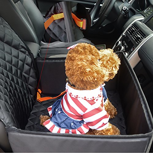 Dog Car Seat Cover for Small & Medium Dogs FLR 1 Pcs 2-in-1 Front Waterproof Washable Pet Dog Mat Booster Seat Cover Car Pet Dog Protector Cover with 1 Pcs Black Pet Seat Belt for Dogs SUV Cars Trucks - color: Grey