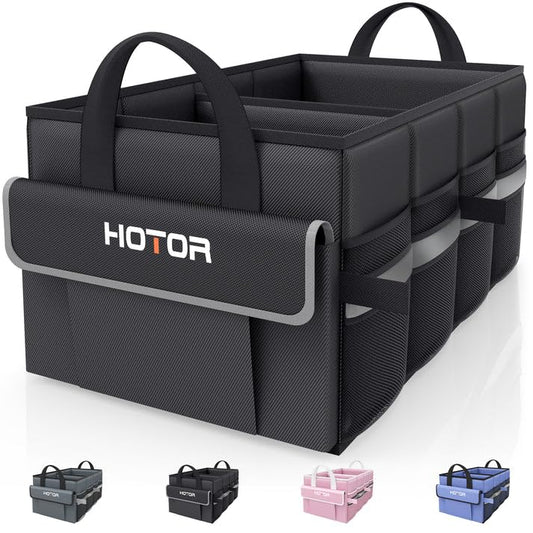 HOTOR Trunk Organizer - Car Organizer with 5 Pockets, Trunk organizer for SUV, Sedan & Van, Car Organization with Sturdy Base Panel for Car Accessories, Black, 2 Compartments, 21.3"×12.6"×10.6" - color: Black, size: Medium
