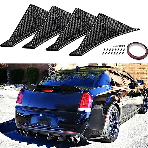 4pcs Car Rear Lower Bumper Wing Lip Diffuser, Anti-Crash Accessories Spoiler Shark Fin Protector, Rear Bumper Splitter Lip Wing with Screw, Universal Auto Decoration for Car SUV Truck - style: Straight/Carbon Fiber