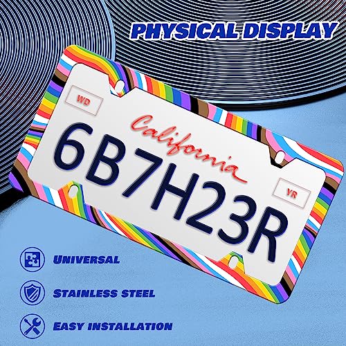 Gay License Plate Frame Rainbow LGBT License Plate Frames Personalise Stainless Steel Funny Design Compatible with Standard License Plate Holder for USA and Canada 6 X 12 with Screws - color: Gay Rainbow