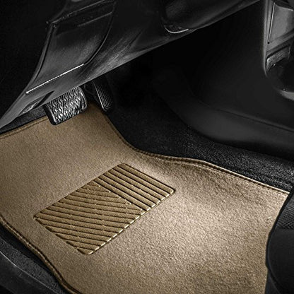 FH Group Car Floor Mat 4 Piece Set Driver's Seat with Heel Pad Deluxe Front 66 x 43 cm Rear 32 x 43 cm Beige - color: Beige