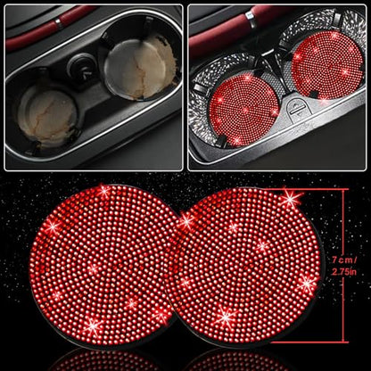 NBTEPEM 27 PCs Red Bling Car Accessories Set for Women, Steering Wheel Covers Universal Fit 15 Inch, Bling License Plate Frame, Bling Phone Holder, Bling Car Coasters (Red Diamond) - color: Red Diamond