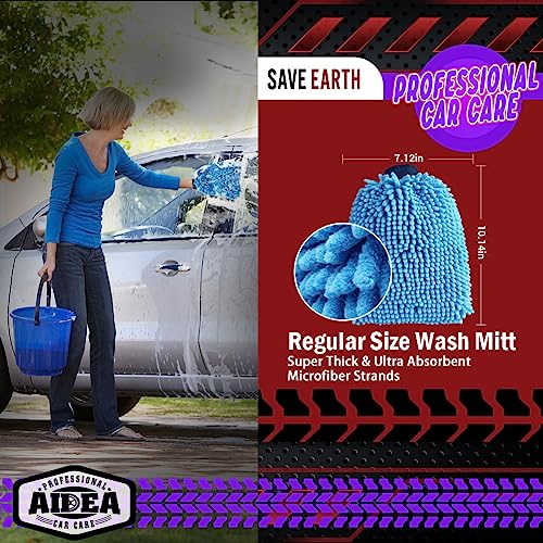AIDEA Car Wash Mitt Microfiber, 1PK Scratch Free Lint-Free, Premium Chenille Microfiber Sponge Mitt Car Wash Brush, Blue, Regular Size 7.12''X10.14'' - color: Blue, size: 1PK