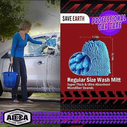 AIDEA Car Wash Mitt Microfiber-2PK, Scratch-Free& Lint-Free, Premium Chenille Microfiber Wash Mitt-Blue Regular Size (7.12''X10.14'') - color: Blue, size: 2PK