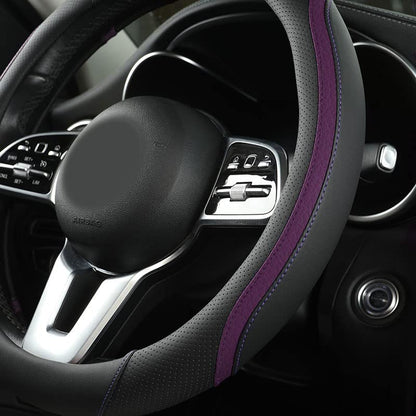 Car Steering Wheel Cover, Leather Steering Wheel Cover Purple Universal 14.5-15 Inch Microfiber Leather Anti-Slip Breathable Auto Steering Wheel Covers for Men Women (Black&Purple) - color: Purple