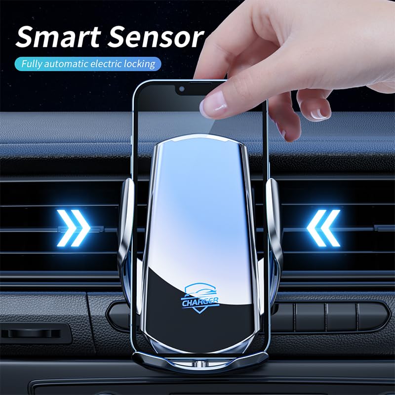 15W Fast Charge Auto-Clamping Wireless Car Charger Mount – Qi Wireless Charging, Adjustable Phone Holder, Air Vent & Dashboard Compatible, Compatible with iPhone & Android (Black) - color: Black
