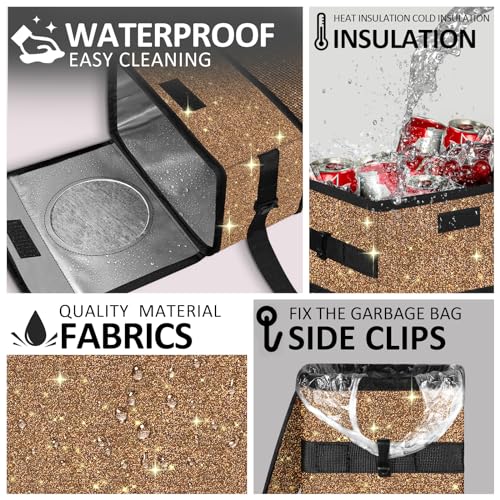 Cute Mini Car Trash Bag with Lid, Glitter Garbage Can Bin Hanging for Back/Front Seat/Console, Waterproof, Leakproof, 2.5 Gallon, Brown Bling Sparkly - color: Brown Bling Sparkly