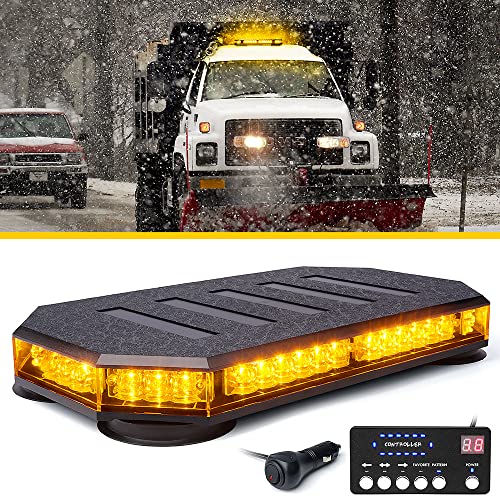 LUMENIX 42 LED Roof Top Strobe Beacon Light Bar Hazard Warning Emergency Flashing Plow Lights with Controller for Construction Vehicles Tow Trucks Postal Mail Cars Snowplow Amber (Patent Design) - color: Amber