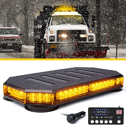 LUMENIX 42 LED Roof Top Strobe Beacon Light Bar Hazard Warning Emergency Flashing Plow Lights with Controller for Construction Vehicles Tow Trucks Postal Mail Cars Snowplow Amber (Patent Design) - color: Amber