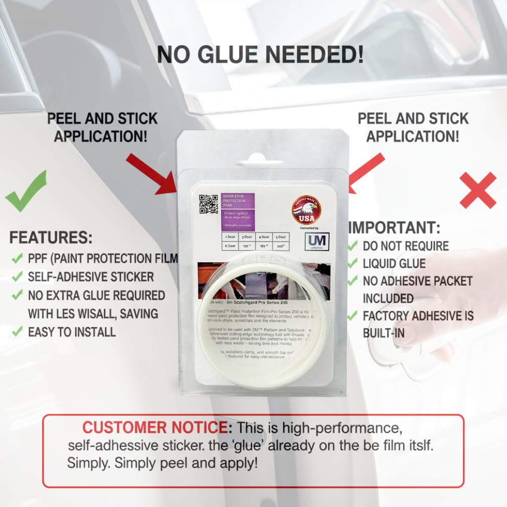 2 Door Edge Guard Made with Paint Protection Film, Scotch Guard, PPF 8mil Precut Strips, Universal Fit Cars, Truck, SUV, Clear Tape, Door Protector, Car Accessories Upromax - size: Door Edge/Clear/2 Doors