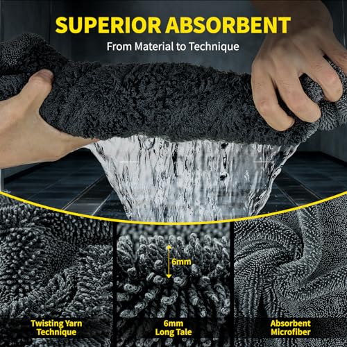 2-Pack Car Drying Towel 24"x40" - 10"x12" Detailing Pros & Home Users - 1300 GSM Microfiber Towels Absorbs Over 11lbs of Water Leaves No Streaks, Spots or Scratches Dries an Entire Vehicle