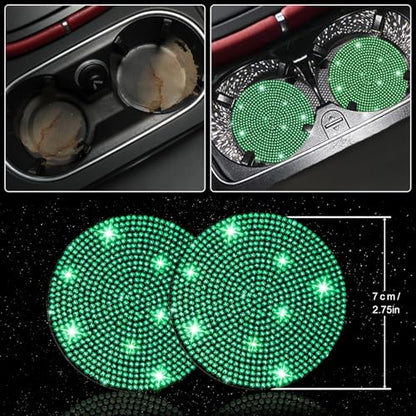NBTEPEM 27 PCs Green Bling Car Accessories Set for Women, Steering Wheel Covers Universal Fit 15 Inch, Bling License Plate Frame, Bling Phone Holder, Bling Car Coasters (Green Diamond) - color: Green Diamond