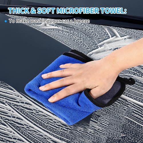 Wontolf 62'' Car Wash Brush With Long Handle - Chenille Microfiber Mop Mitt, Cleaning Kit, Windshield Window Squeegee, Duster, Microfiber Towels, Wheel Tire Brush for Cars, RV, Truck, Boat - color: Blue