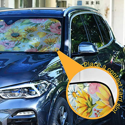 Windshield Sun Shade Sunflower Daisy Foldable Car Window Shade Blocks UV Rays Sun Visor Protector Sunshade - color: Flower 1