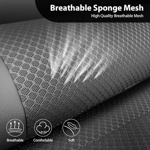 CAR PASS Leather Car Seat Covers Breathable Seat Cover Full Sets Airbag Compatible for Most Cars, SUVs, Trucks, and Vans (Full Set, Gray) - color: Solid Gray, size: Full Set