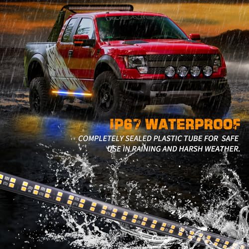 XRIDONSEN 2PCS 60 inch Amber Blue Emergency Lights Strip 720 LED Running Board Strobe Lights Flashing Warning Safety Waterproof Side Step Lights for Trucks Construction Vehicles Pickup SUV Jeep Car - color: Amber/Blue