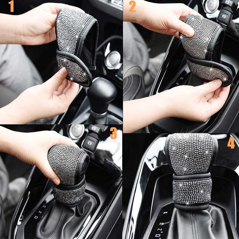 Bling Bling Auto Gear Shift Knob Cover,Auto Shift Gear Cover with Crystal Glitter Bling Rhinestones,Car Knob Gear Stick Protector (Small White Diamond) - size: Gear Shift (Small White Diamond)