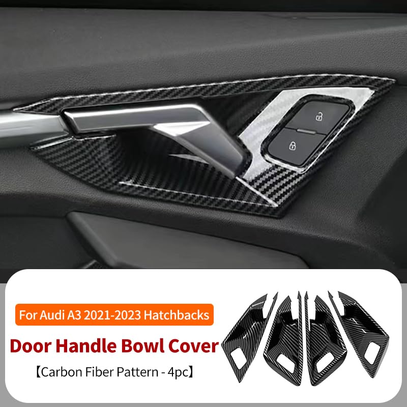 Car Door Handle Bowl Cover Compatible with Audi A3 2021-2023, Carbon Fiber Door Handrail Paint Guard Cover for Hatchbacks, ABS Door Handle Cup Protective Sticker