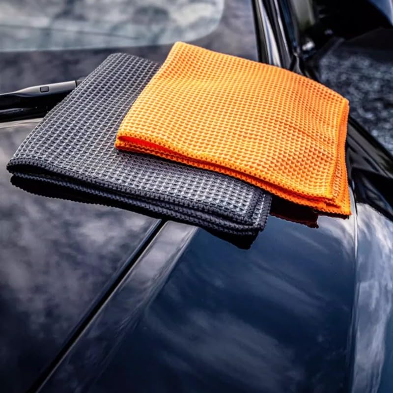 2PCS Car Wash Towel Glass Cleaning Water Drying Microfiber Window Clean Wipe Auto Detailing Waffle Weave (2Pcs-Gray) - color: 2pcs-gray