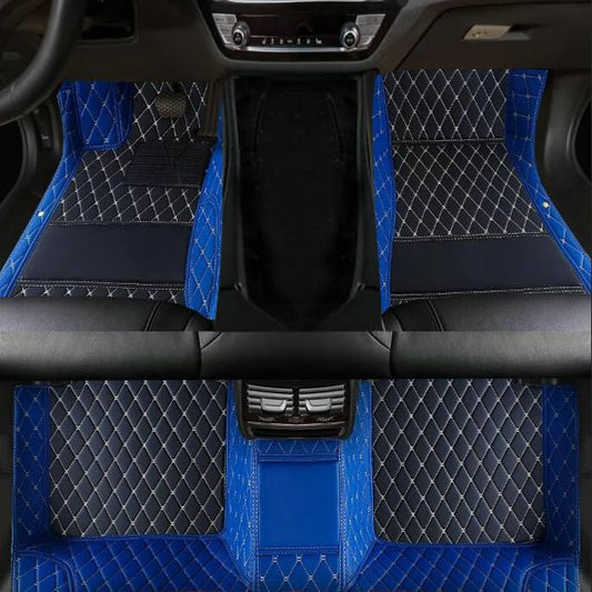 Custom Floor Mats for Cars，Luxury Full Coverage All Weather Car Floor Mats，Leather Car Mat Set ， Floor Mats for 99% of Cars, Trucks & SUVs (Edge Blue, Middle Black Rice) - color: Edge blue, middle black rice