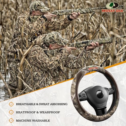 Mossy Oak Full Camo Steering Wheel Cover - Made from Premium Leather, Universal Fit for 14 1/2 to 15 inches - Official Licensed Product - Brown Color - color: BROWN
