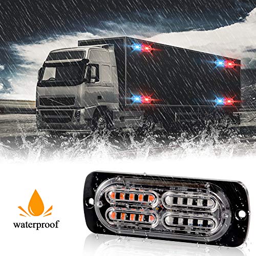 12-24V 20-LED Super Bright Emergency Strobe Warning Caution Hazard Construction Waterproof Flashing Strobe LED Light Bar Surface Mount for Car Truck SUV Van (Red Blue) - color: Red&Blue
