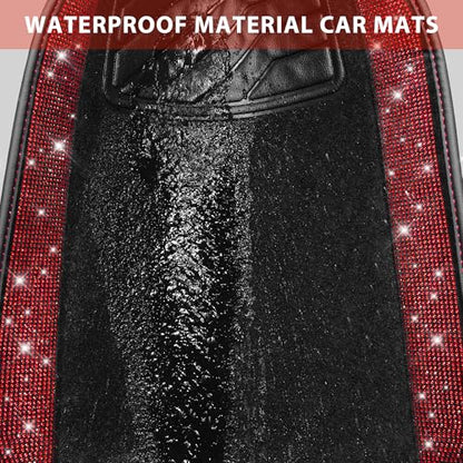 CAR PASS Bling Diamond Car Floor Mats, Shining Rhinestone Carpet Sparkly Glitter Crystal with Anti-Slip PVC Heel Pad Waterproof Universal Fit Automotive SUV,Sedan,Van,Cute Girl Women,4pcs Black Red - color: Red Diamond