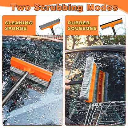 JEHONN Window Squeegee for Home Cleaning, 2-in-1 Car Windshield Washer Kit with Extension Pole 54.5 inches, Extendable Shower Glass Cleaner Tool for Mirror Auto Truck (Long & Short Handle Included)