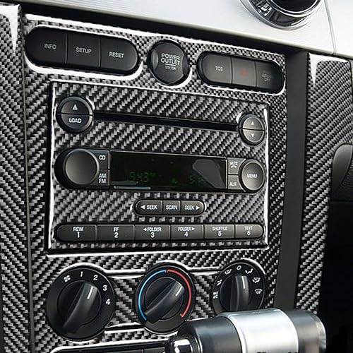 6PCS Car Central Console Dashboard Panel Cover Trim Interior Stickers Compatible with Ford Mustang GT Shelby 2005 2006 2007 2008 2009 Real Soft Carbon Fiber Accessories - color: Dash Console Kit-black