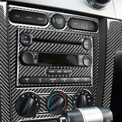 6PCS Car Central Console Dashboard Panel Cover Trim Interior Stickers Compatible with Ford Mustang GT Shelby 2005 2006 2007 2008 2009 Real Soft Carbon Fiber Accessories - color: Dash Console Kit-black