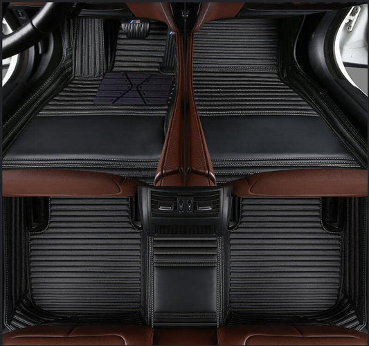 Custom Fit Car Floor Mats by SARAHS - Waterproof PU Leather Full Coverage for Most Cars, SUVs, and Trucks - Automotive Liners to Protect Vehicle Interior Floor Accessories (Black Beige Stripe) - color: Black beige stripe