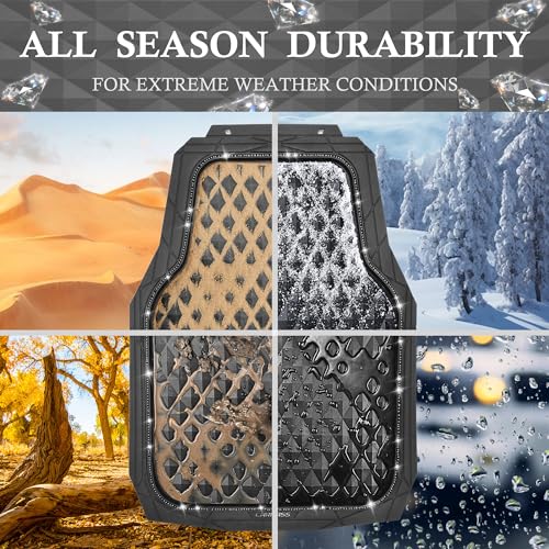 CAR PASS Bling Diamond Rubber Car Mats, Heavy Duty Deep Dish All-Weather Floor Mat Full Set Anti-Slip 3D Rhombus Waterproof Trim to Fit Liner Universal Glitter Sparkly Shining Rhinestone, 3 Pcs Black - color: Black Diamond
