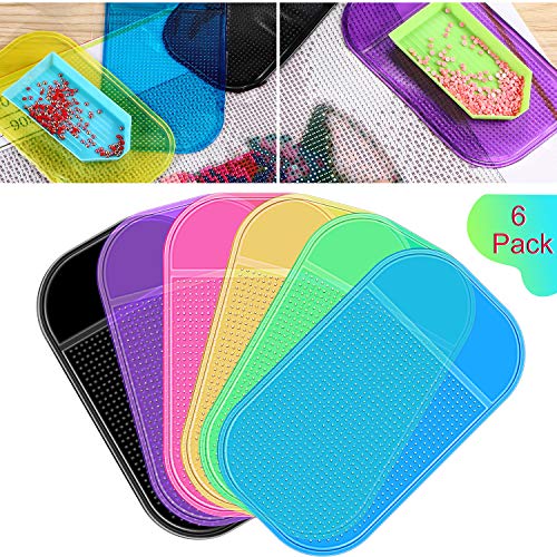Blulu 6 Pieces Diamond Art Painting Accessories Anti-Slip Tools Sticky Mat Diamond Painting Trays Sticky Gel Pad Universal Mount Holder 5.6 x 3.3 Inch for Adults Art Supplies(Colorful Color Style) - color: Colorful