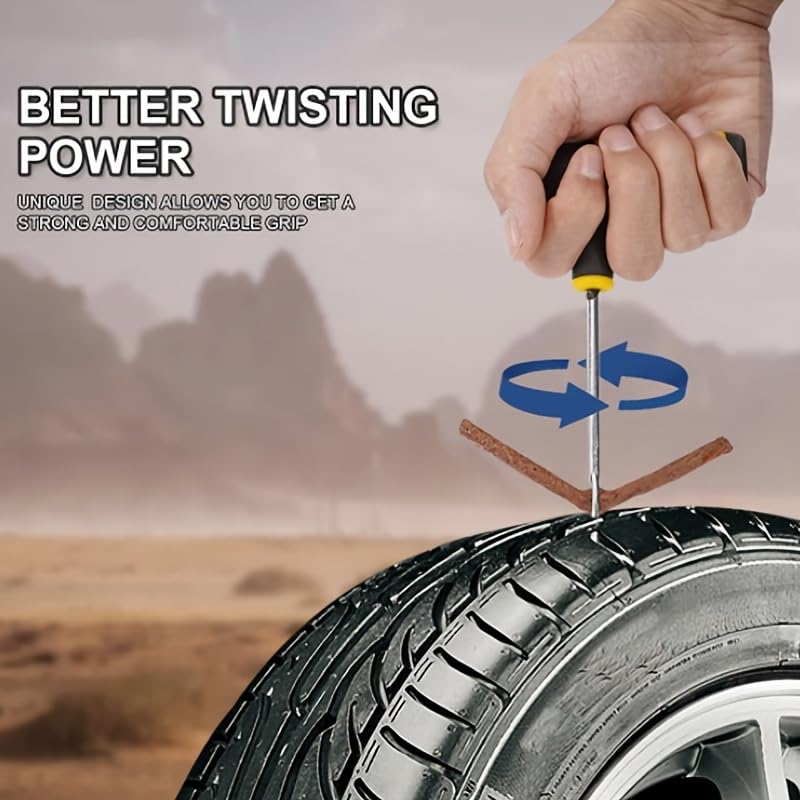 7PCS Tire Repair Kit, Car & Motorcycle Flat Tire Puncture Repair Tool Set with 5 Rubber Plugs, 2 Insertion Needles, Heavy Duty Emergency Roadside Kit for Cars, Trucks, SUVs, Motorcycles