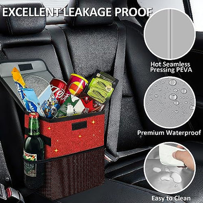 Car Trash Can, Cute Mini Trash Bag With Lid, Glitter Garbage Bin Hanging for Back/Front Seat/Console, Waterproof, Leakproof, 2.5 Gallon, Red Bling Sparkly - color: Red Bling Sparkly