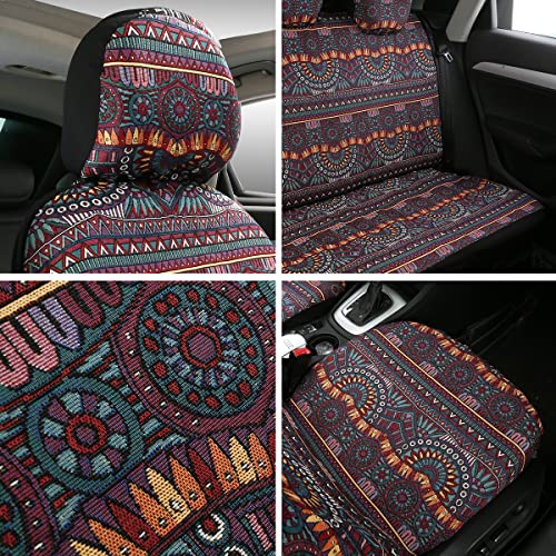 Baja Saddle Blanket Car Seat Covers 9PCS Full Set, Breathable and Washable Striped Woven Automotive Vehicle Seat Cover, Universal Boho Seat Cover for Sedan, SUV, Truck, Airbag Compatible - color: Red Baja, size: Full Set