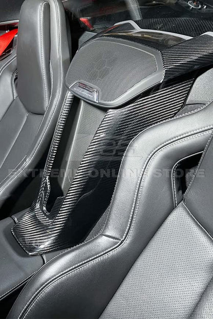 Replacement For 2020-Present Corvette C8 Coupe Models | GM Factory Style CARBON FIBER Interior Console Waterfall Upper Speaker Grille Cover
