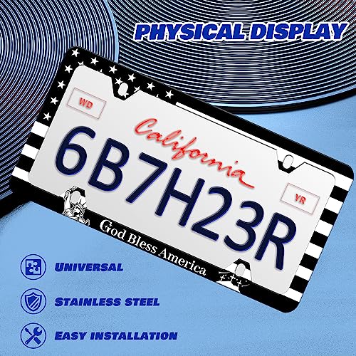 God Bless America License Plate Frame USA Flag License Plate Frames Personalise Stainless Steel Funny Design Compatible with Standard License Plate Holder for USA and Canada 6 X 12 with Screws - color: God Bless America