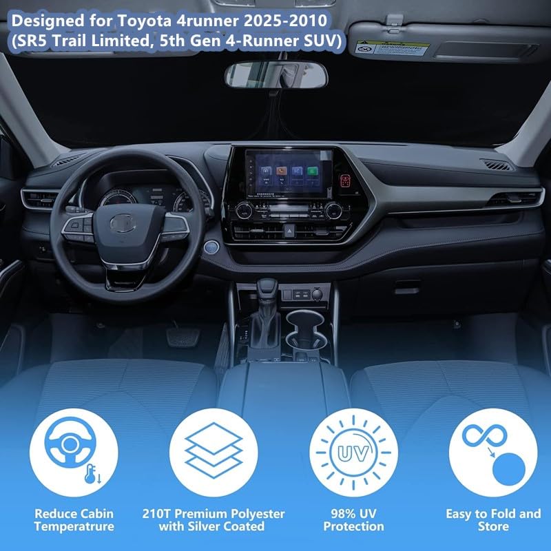 2025 Upgraded Windshield Sun Shade for Toyota 4Runner 2025 2024 2023 2022 2021-2010 Accessories Window Sunshade for SR5 Trail Limited, 5th Gen 4-Runner SUV Sun Visor Protector Heat Shield - size: C. for Toyota 4runner 2010-2025