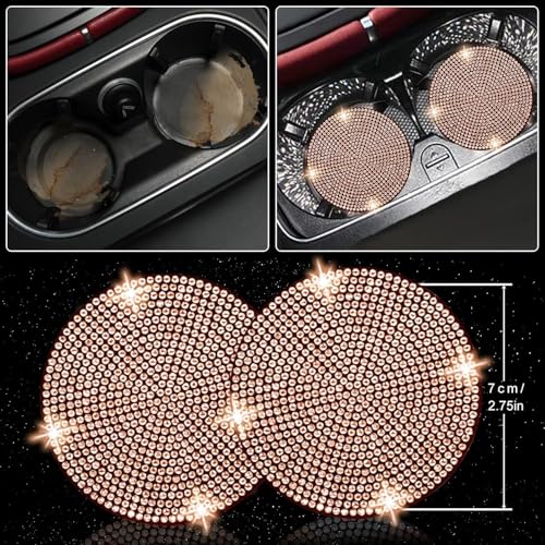NBTEPEM 27 PCs Gold Champagne Bling Car Accessories Set for Women, Steering Wheel Covers Universal Fit 15 Inch, Bling License Plate Frame, Bling Phone Holder, Bling Car Coasters - color: Gold Champagne