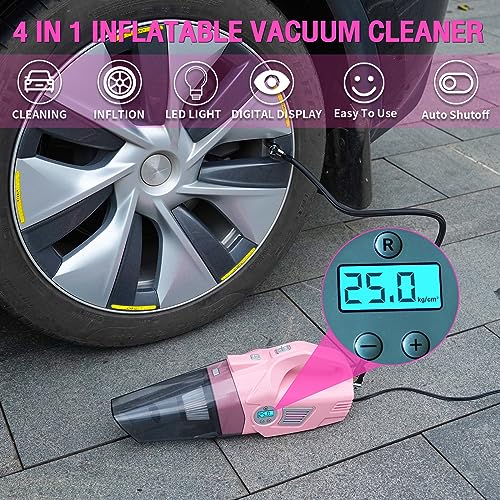 Roadside Emergency Car kit for Vehicles, with 4 in 1 Inflatable Car Vacuum Cleaner, Pink Jumper Cables, First Aid Kit, Tow Rope, Vehicle Road Trip Must Haves Pink Accessories for Women