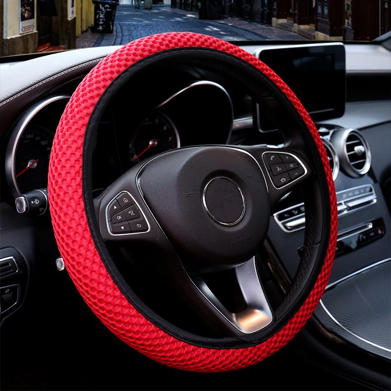 Hiflyer Car Steering Wheel Cover Women & Men, Universal 14.5-15 Inch Steering Wheel Covers, Soft Microfiber Car Wheel Cover Car Stuff Car Accessories Interior (Red) - color: Red